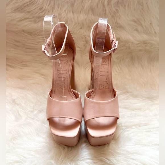 New! SCHUTZ Elsie Leather Platform Square Heel Sandals - Picture 8 of 15